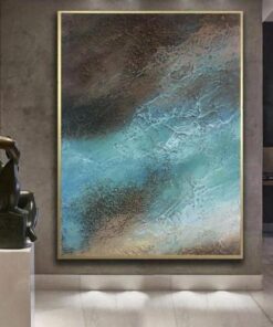 Large Acrylic Painting On Canvas Blue Original Brown Artwork Texture Wall Art Unique Art | CALM SEA
