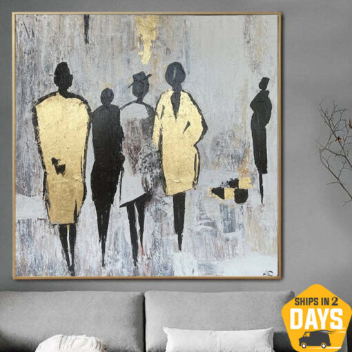 Buy Large Artwork Large Human Abstract Painting Oil Painting Abstract Canvas Art Gold Leaf Painting Gray Painting Room Decor | STREET WALK 45.28"x45.28" online shopping cheap