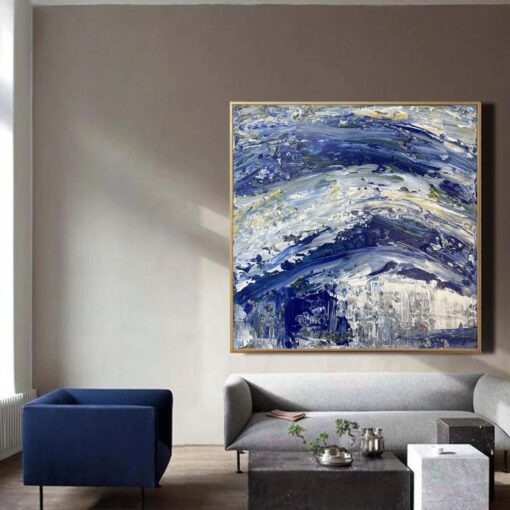 Buy Large Blue Paintings On Canvas Abstract Water Artwork Creative Blue Wave Modern Texture Oil Painting Original Wall Art for Home | WATER SPLASH online shopping cheap