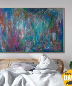 Large Colorful Oil Painting Acrylic Blue Canvas Art Large Acrylic Painting On Canvas Modern Living Room Wall Decor | HOLIDAY FIREWORKS 36.22"x53.93"