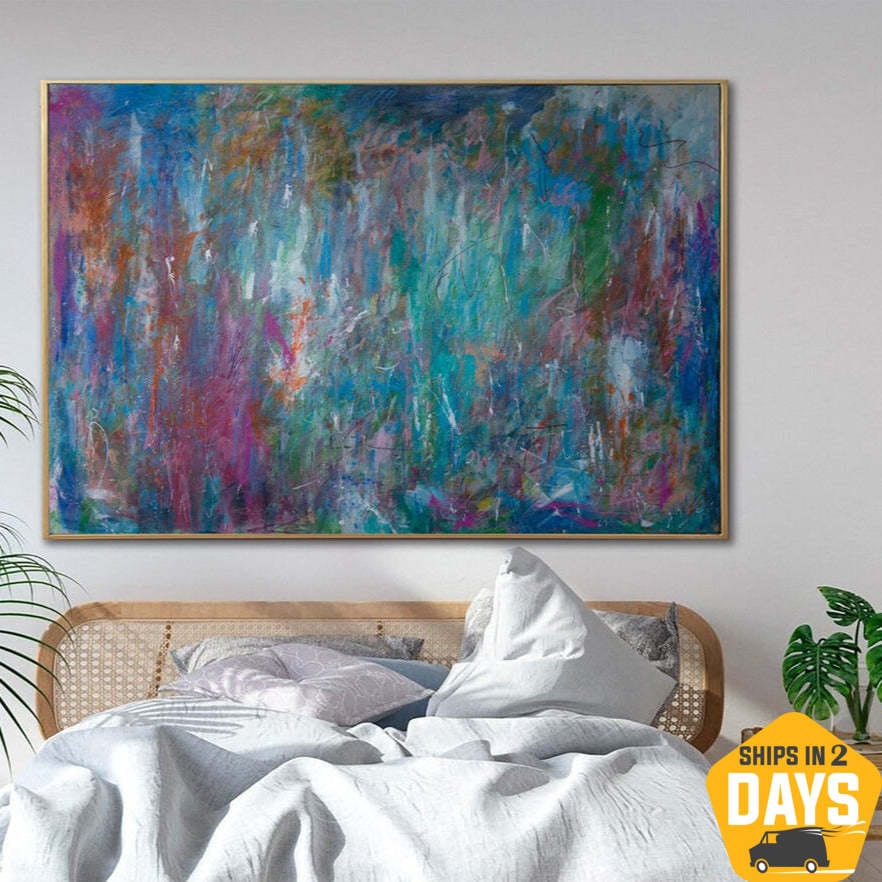 Buy Large Colorful Oil Painting Acrylic Blue Canvas Art Large Acrylic Painting On Canvas Modern Living Room Wall Decor | HOLIDAY FIREWORKS 36.22"x53.93" online shopping cheap