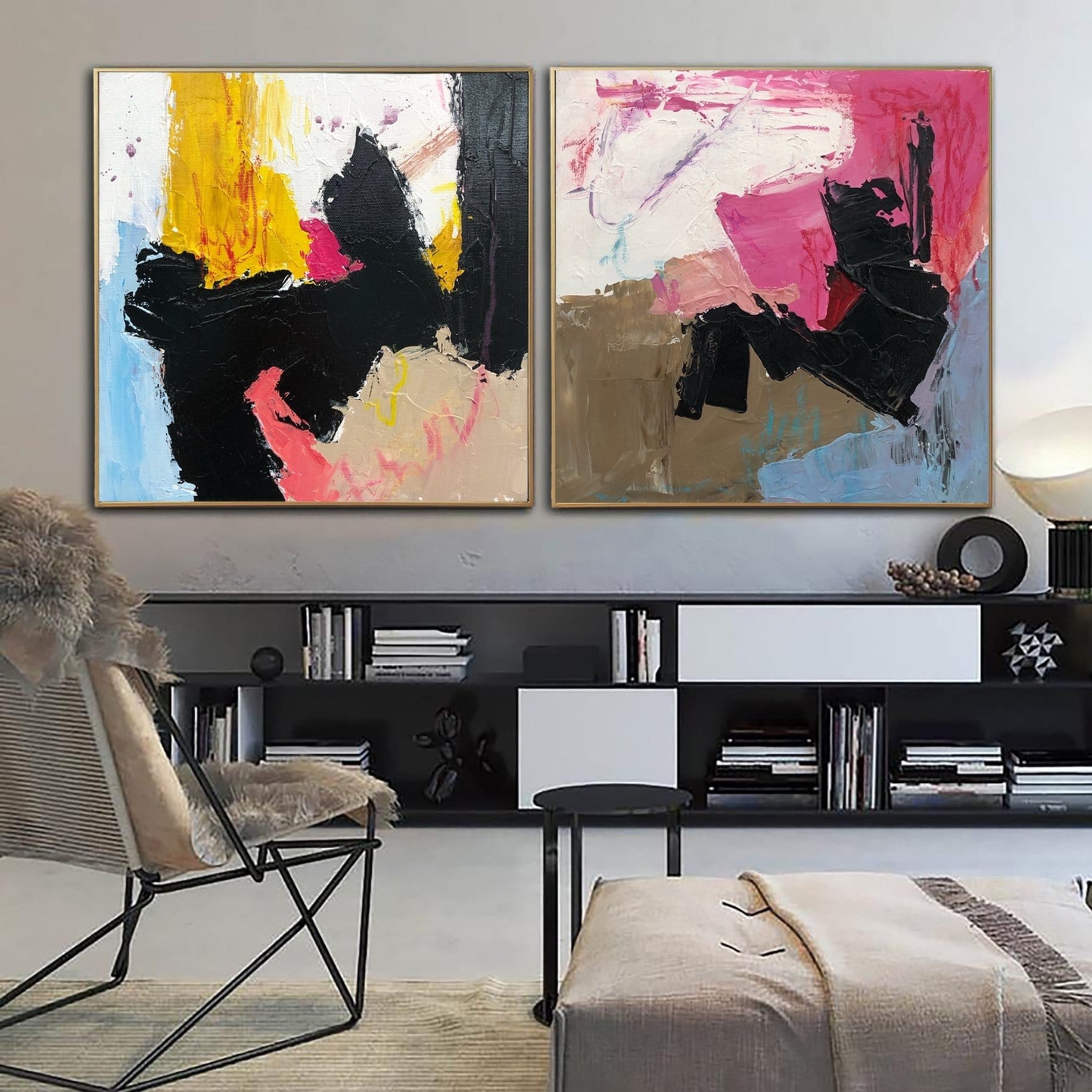 Buy Large Colorful Paintings on Canvas Vibrant Wall Art Personalized Painting 40x80 Art Diptych Wall Art for Aesthetic Room Decor | REBEL WATER online shopping cheap