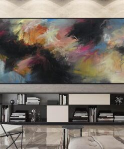 Large Colorful Wall Art Abstract Oil Painting Canvas Black Wall Art Textured Painting Contemporary Wall Art for Fireplace Wall Decor | PEAL OF SHADOW