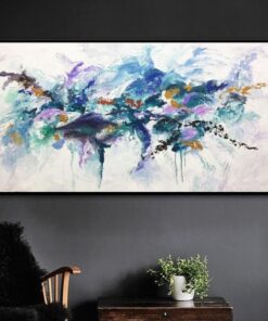 Large Contemporary Art Colorful Painting White Wall Art Blue Abstract Painting | MARINE FAUNA