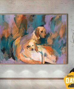 Large Dog Painting Abstract Colorful Wall Art Labrador Artwork Pet Painting Textured Art Luxury Painting Contemporary Wall Art | DOG FAMILY 40"x54"