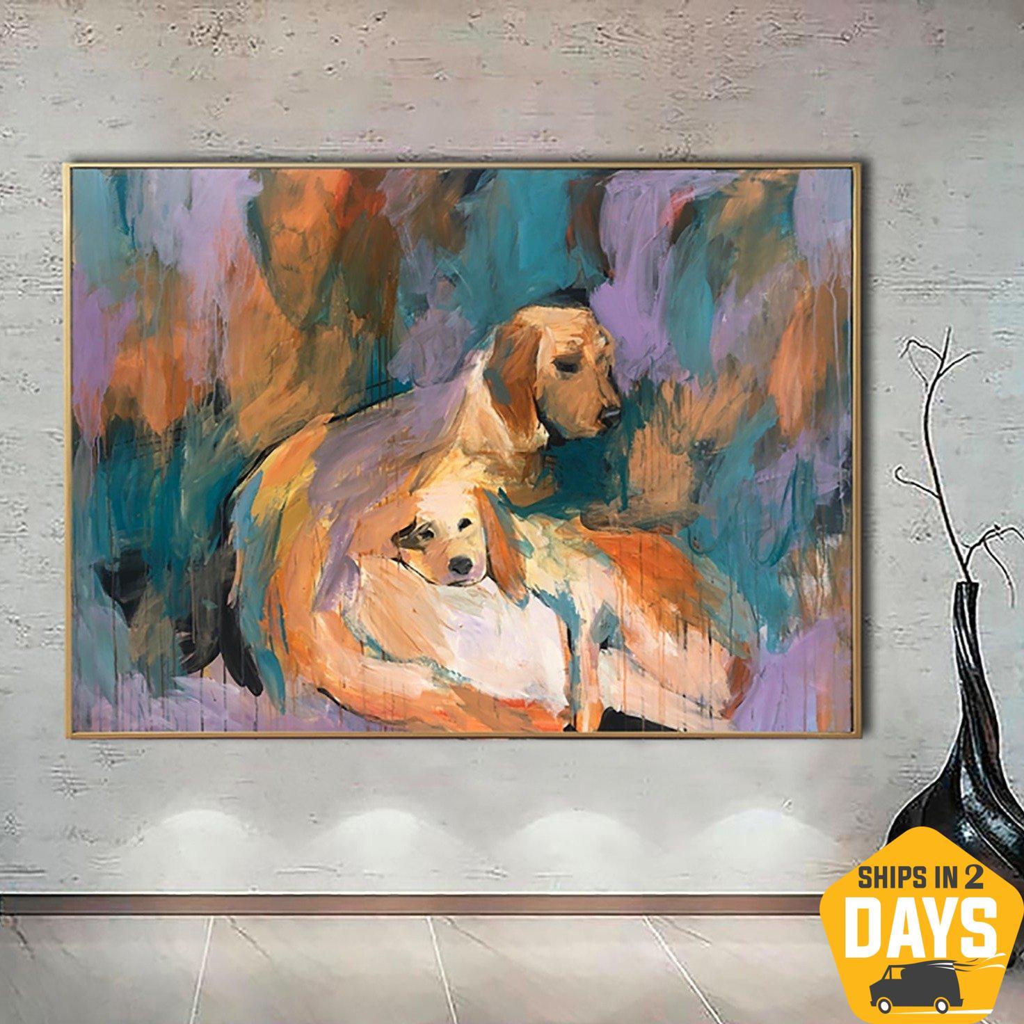 Buy Large Dog Painting Abstract Colorful Wall Art Labrador Artwork Pet Painting Textured Art Luxury Painting Contemporary Wall Art | DOG FAMILY 40"x54" online shopping cheap