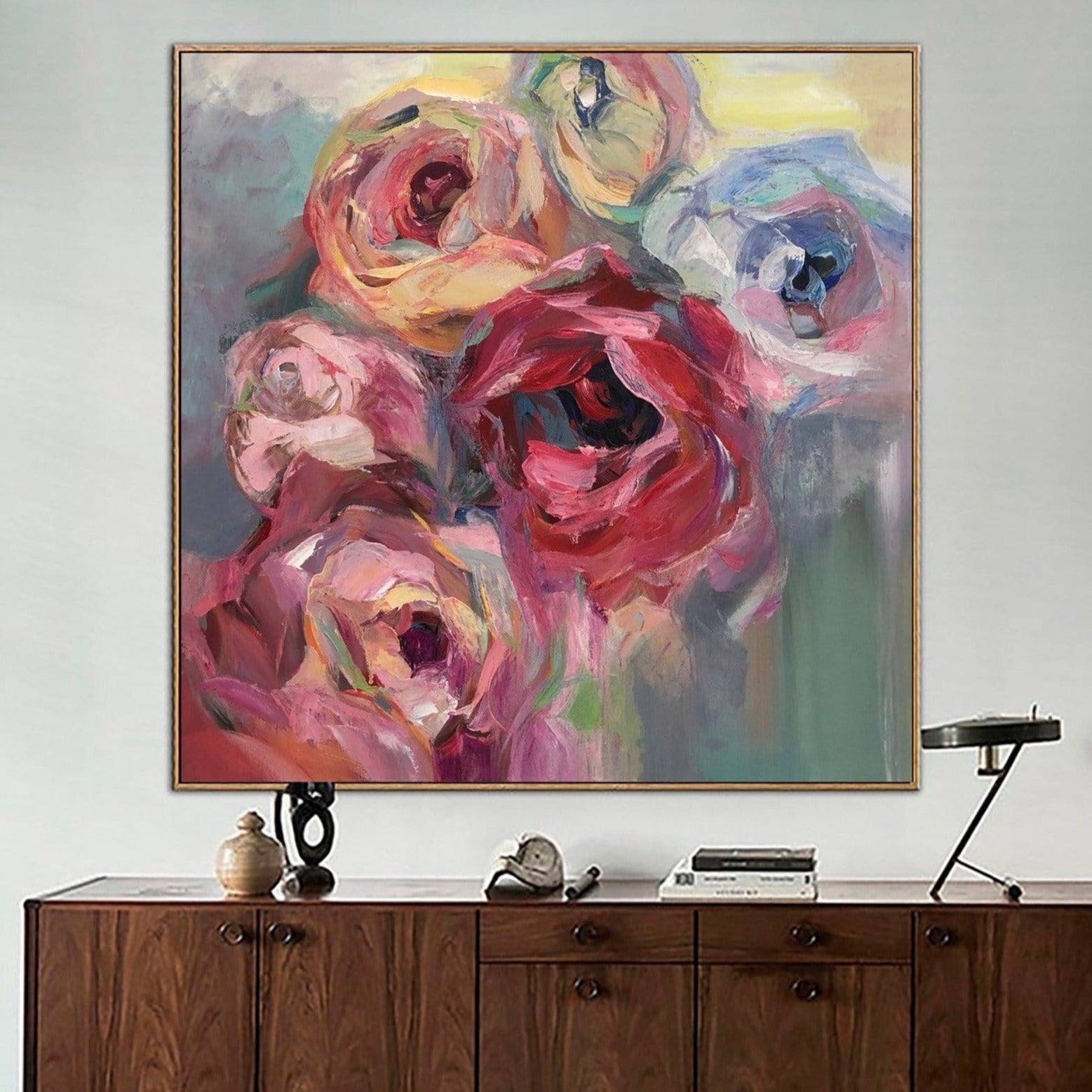 Buy Large Flowers Painting Colorful Abstract Art: Pink Roses Wall Art as Textured Artwork on Canvas for Modern Living Room Wall Decor | BLOOMING online shopping cheap