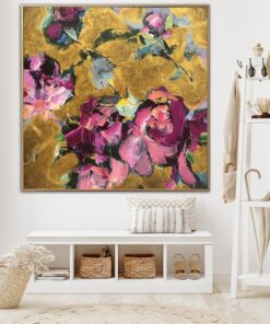 Large Flowers Paintings On Canvas Colorful Abstract Floral Art In Pink And Gold Colors Textured Handmade Painting Modern Art | FLOWER COLLAGE