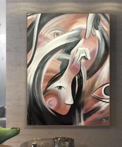 Large Framed Art Figurative Art Abstract Painting On Canvas Original Artwork Grey Acrylic | SOUL MAGIC