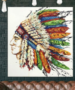 Large Framed Art Native American Painting Human Portrait Oil On Canvas | TRADITIONAL HEADWEAR