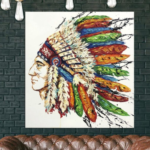 Buy Large Framed Art Native American Painting Human Portrait Oil On Canvas | TRADITIONAL HEADWEAR online shopping cheap