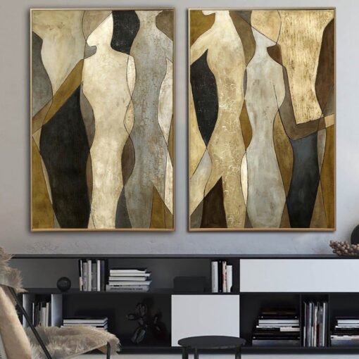 Buy Large Gold Leaf Art Figurative Diptych Paintings On Canvas Modern Fashion Fine Art Original Oil Set Of 2 Paintings | SOUL REFLECTION online shopping cheap