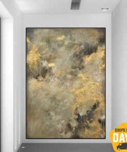 Large Gold Painting Abstract Painting on Canvas Gold Art on Canvas Abstract Minimalist Art Gold Oil Painting | LIQUID GOLD 46"x30"