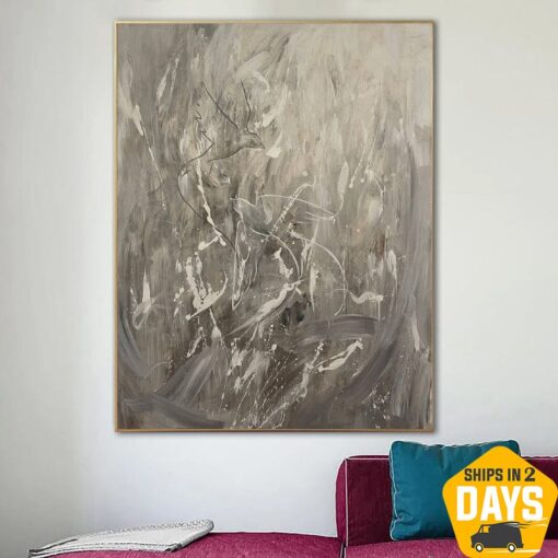 Buy Large Gray Paintings On Canvas Bird Artwork Original Flight Wall Art Abstract Bird Painting Art for Living Indie Room | BIRD WHIRLWIND 57"x43.3" online shopping cheap
