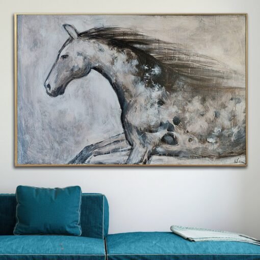 Buy Large Horse Painting Abstract Horse Wall Art Black And White Canvas Art Abstract Animal Painting Extra Large Wall Art Living Room Wall Art | IVORY online shopping cheap