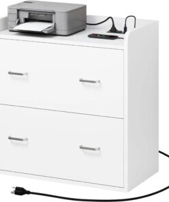 Large Lateral Filing Cabinet for Home Office File Cabinet With Charging Station Files Cabinets for Documents White Free Shipping