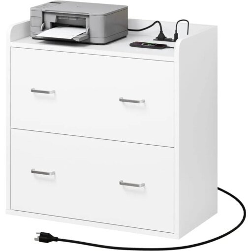 Buy Large Lateral Filing Cabinet for Home Office File Cabinet With Charging Station Files Cabinets for Documents White Free Shipping online shopping cheap
