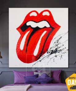 Large Lips Painting Original Lips Abstract Artwork Abstract Modern Art Red Oil Painting | ROCK 24"x24"