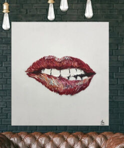 Large Lips Painting Red Oil Painting Abstract Modern Art Gift for Dentist | INNER FIRE