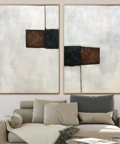 Large Minimalist Beige Diptych Paintings On Canvas Abstract Set Of 2 Paintings In Beige And Brown Colors Original Decor | CONTRACTIONARY RESEMBLANCE