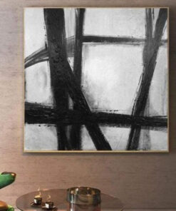 Large Oil Black and White Original Geometric Franz Kline style Abstract Fine Art Wall Decor | PRIMACY