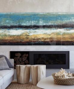 Large Oil Painting On Canvas Brown Painting Blue Painting Ocean Painting | POURING RAIN