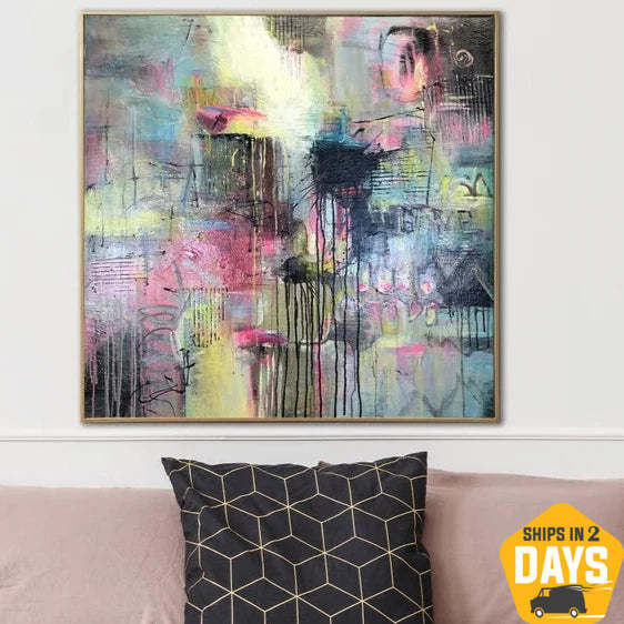 Buy Large Oil Painting On Canvas Colorful Wall Art Purple Painting Abstract Textured Art Wall Decor Colorful Painting | THROUGH EMOTIONS 32"x32" online shopping cheap