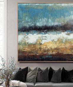 Large Oil Painting Original Canvas Brown Painting Blue Abstract Painting | POURING RAIN
