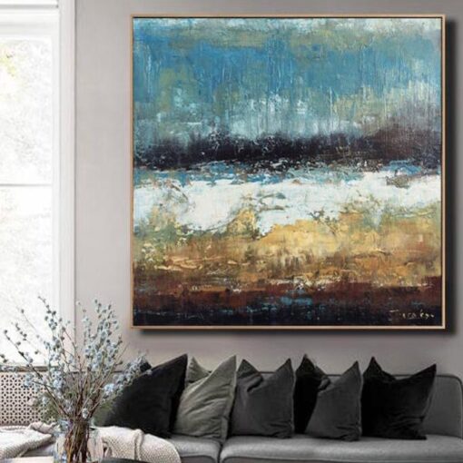 Buy Large Oil Painting Original Canvas Brown Painting Blue Abstract Painting | POURING RAIN online shopping cheap