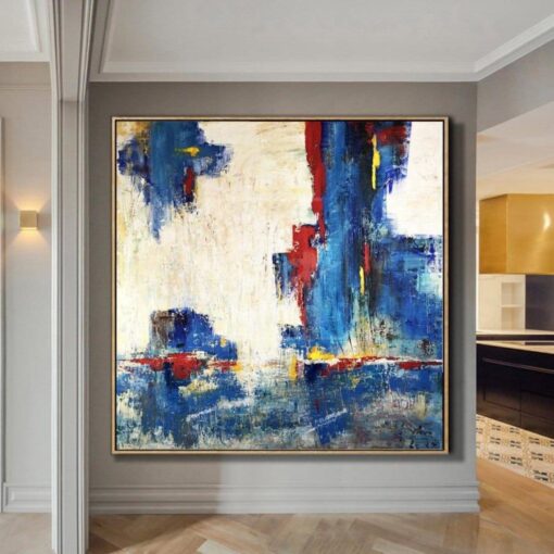 Buy Large Oil Painting Original Canvas White Painting Blue Painting | FEELING HAPPINESS online shopping cheap