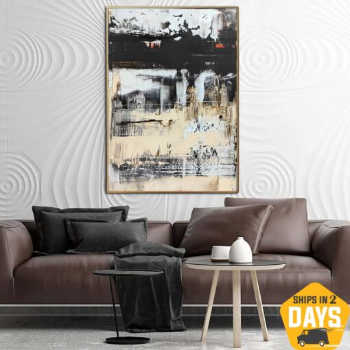 Buy Large Original Abstract Beige Paintings On Canvas Modern Minimalist Art Textured Black And White Mixed Media Oil Painting Decor | ASSOCIATION 111 39.37"x25.59" online shopping cheap