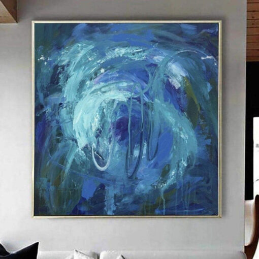 Buy Large Original Abstract Blue Paintings On Canvas Modern Fine Art Unique Wall Decor | DEEP OCEAN online shopping cheap