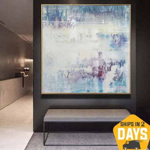 Buy Large Original Abstract Blue Paintings On Textured Oil Painting Hand Painted Art Minimalist Fine Art | WHITE 67 39.37"x39.37" online shopping cheap