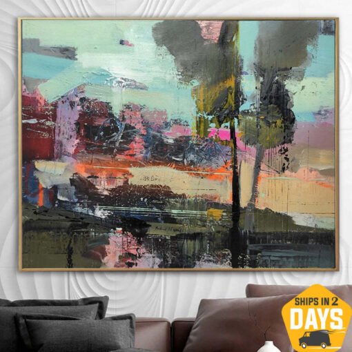 Buy Large Original Abstract Colorful Paintings On Canvas Expressionist Art Creative Vivid Textured Wall Art Handmade Oil Painting | DEPTH OF NATURE 50 37"x47" online shopping cheap