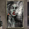 Buy Large Original Abstract Oil Painting Smoking Woman Wall Art On Canvas Sexy Woman Painting Abstract Wall Art | THE SMOKE online shopping cheap