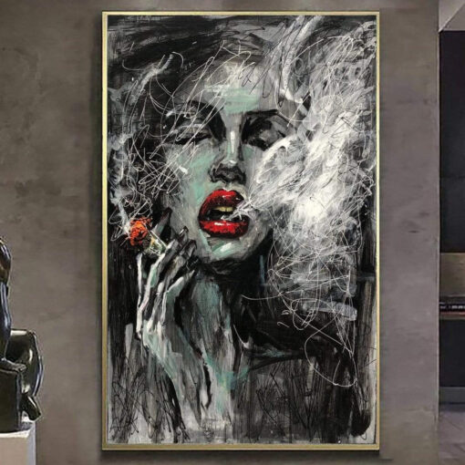 Buy Large Original Abstract Oil Painting Smoking Woman Wall Art On Canvas Sexy Woman Painting Abstract Wall Art | THE SMOKE online shopping cheap