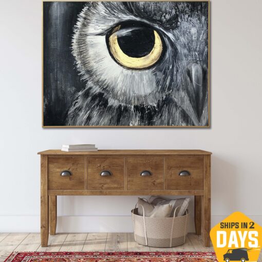 Buy Large Original Abstract Owl Paintings On Canvas Textured Bird Eye Painting Oil Hand Painted Art Ukraine Artist | OWL EYE 17.7"x23.6" online shopping cheap