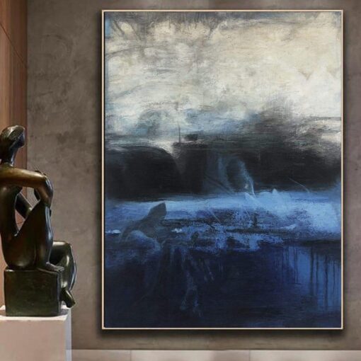 Buy Large Original Abstract Painting Blue Canvas Art Gray Painting Black Painting | MORNING OCEAN online shopping cheap