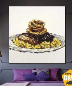 Large Original Abstract Painting Food Dishes Oil Painting Colorful Paintings On Canvas Impasto Painting Wall Art | GOURMET 20"x20"