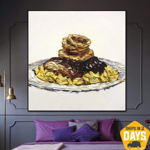 Buy Large Original Abstract Painting Food Dishes Oil Painting Colorful Paintings On Canvas Impasto Painting Wall Art | GOURMET 20"x20" online shopping cheap