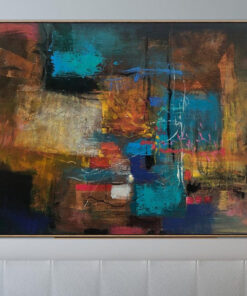 Large Original Abstract Painting in Brown And Blue Colors Minimalist Handmade Artwork Modern Wall Art | BRONZE ABSTRACTION