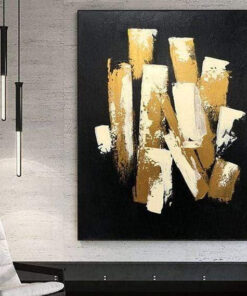 Large Original Abstract Paintings On Canvas Black Gold Leaf Modern Wall Art Contemporary | BREATHING OUT