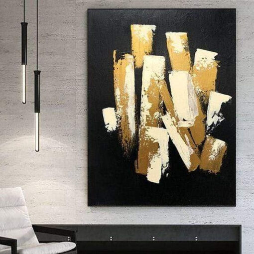 Buy Large Original Abstract Paintings On Canvas Black Gold Leaf Modern Wall Art Contemporary | BREATHING OUT online shopping cheap