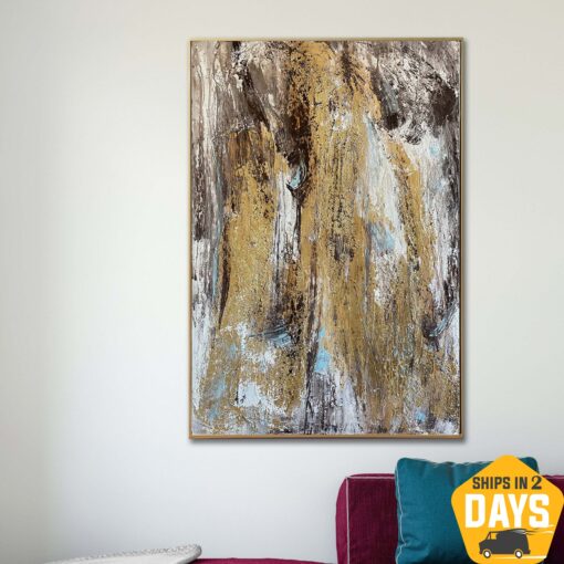 Buy Large Original Acrylic Paintings On Canvas Original Rich Textured Art Contemporary Textured Painting | GOLDEN WATERFALL 44"x30" online shopping cheap