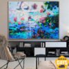Buy Large Original Blue Paintings On Canvas Modern Colorful Oil Painting Expressionism Art Textured Painting | MORNING LAKE 29.52"x39.37" online shopping cheap
