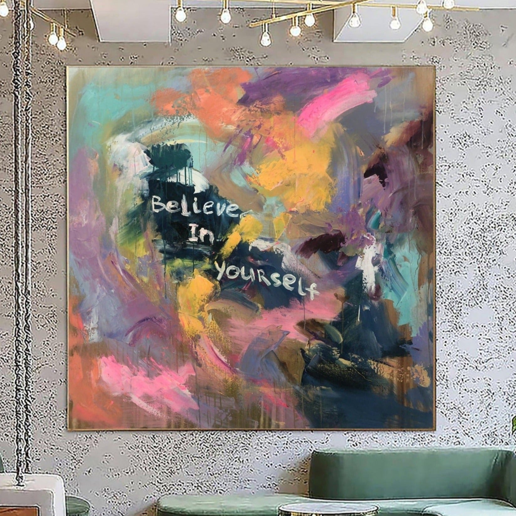 Buy Large Original Colorful Paintings On Canvas Motivational Art Abstract Vivid Painting Contemporary Art Textured Painting | BELIEVE IN YOURSELF online shopping cheap