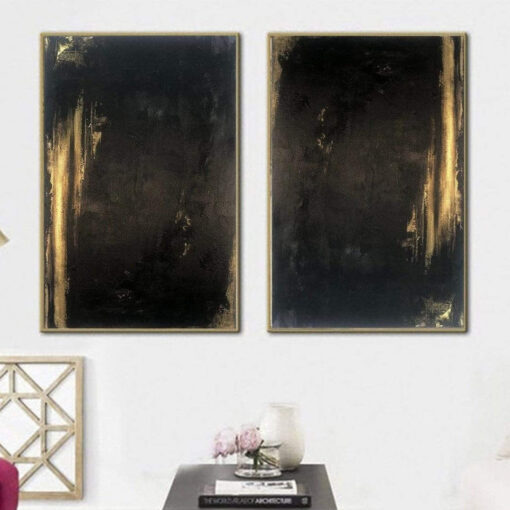 Buy Large Original Gold Leaf Painting Set Of 2 Artwork Black Wall Painting Oversized Paintings On Canvas Creative Texture Art | DARK REFLECTION online shopping cheap