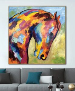 Large Original Horse Paintings On Canvas Colorful Oil Paintings Animal Wall Art Office Decor Modern Textured Painting | RAINBOW HORSE
