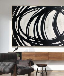 Large Original Oil Abstract Painting Black And White Acrylic Painting On Canvas Modern Handmade Canvas Wall Painting | COURSE OF ACTIONS