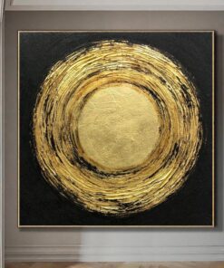 Large Original Oil Painting Circle Painting Black Canvas Abstract Gold Painting Frame Fine Art Painting Modern Wall Art | GOLDEN PORTAL